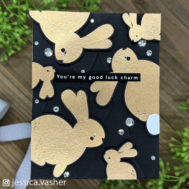 Simon Says Stamp – Black and Gold bunny kisses card + YouTube Tutorial!